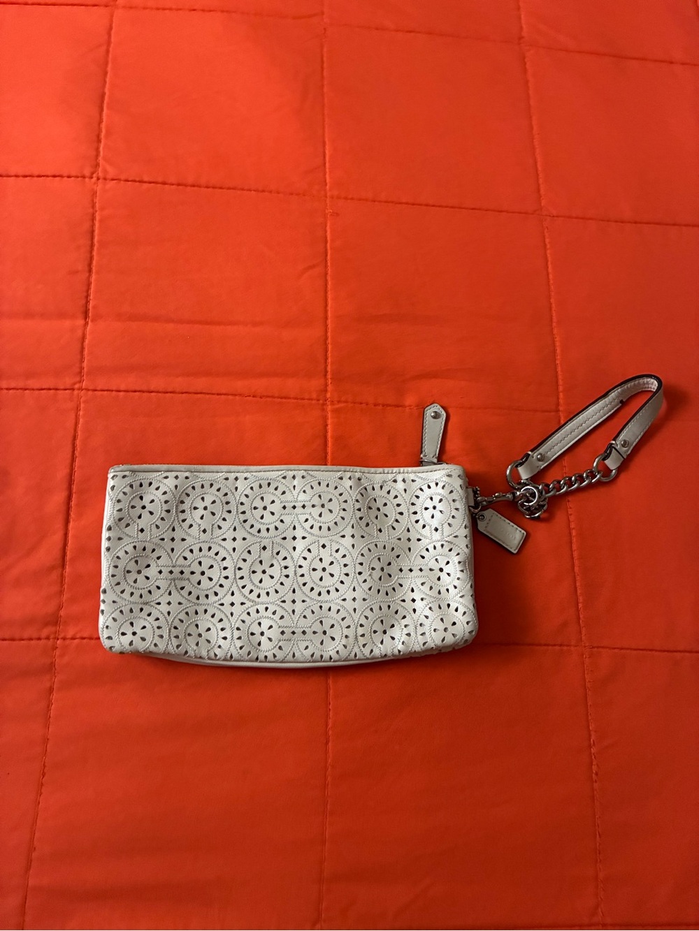 Coach White Leather Wristlet Clutch Pouch  Corner Zip Women's Lazer Logo